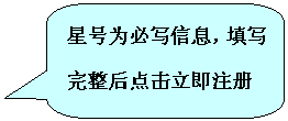 圆角矩形标注: 星号为必写信息，填写完整后点击立即注册