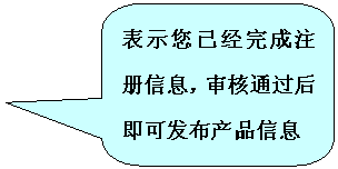 圆角矩形标注: 表示您已经完成注册信息，审核通过后即可发布产品信息